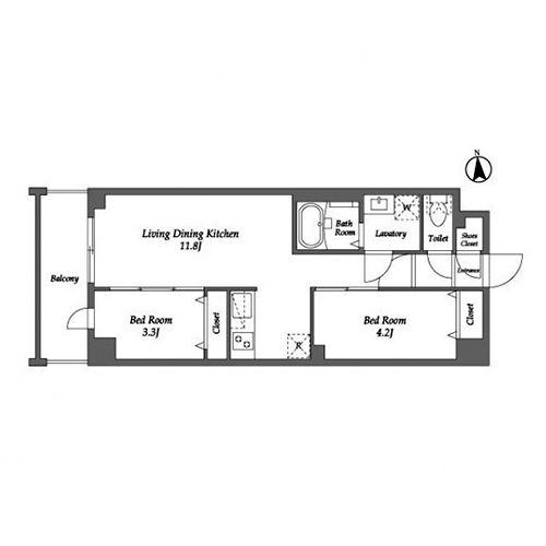 ザ・グラヴィティ新宿(2LDK[Bタイプ]：42.61㎡)の間取り画像