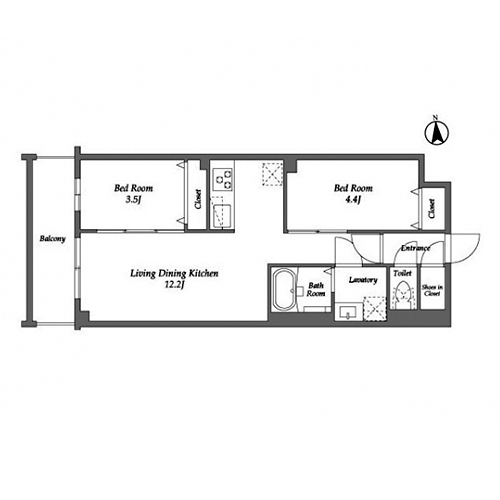 ザ・グラヴィティ新宿(2LDK[Cタイプ]：44.51㎡)の間取り画像