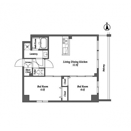 ザ・グラヴィティ新宿(2LDK[Rタイプ]：49.01㎡)の間取り画像