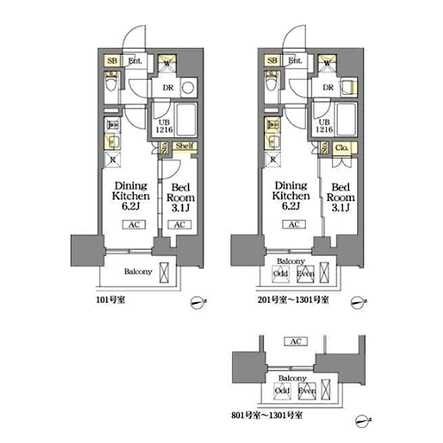 ザ・ライオンズフォーシア文京湯島(1DK[A1タイプ]：25.56㎡)の間取り画像