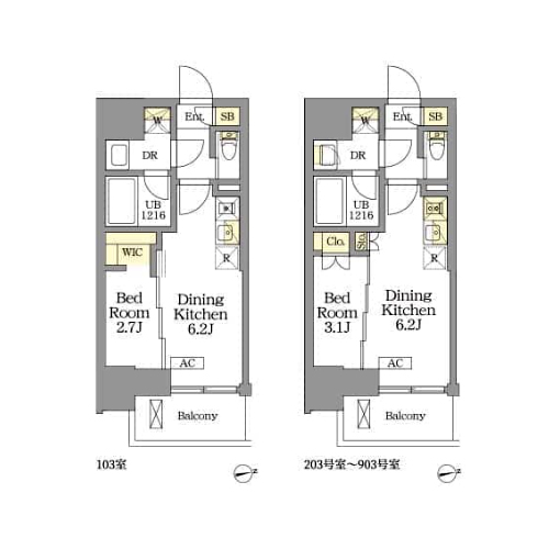 ザ・ライオンズフォーシア文京湯島(1DK[A3タイプ]：25.56㎡)の間取り画像
