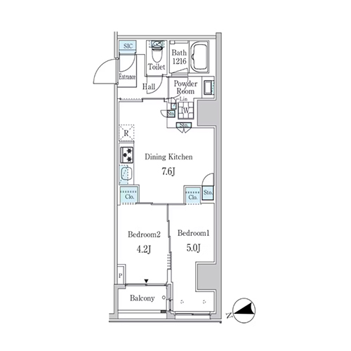 ザ・ライオンズフォーシア外神田(2DK[Cタイプ]：40.38㎡)の間取り画像