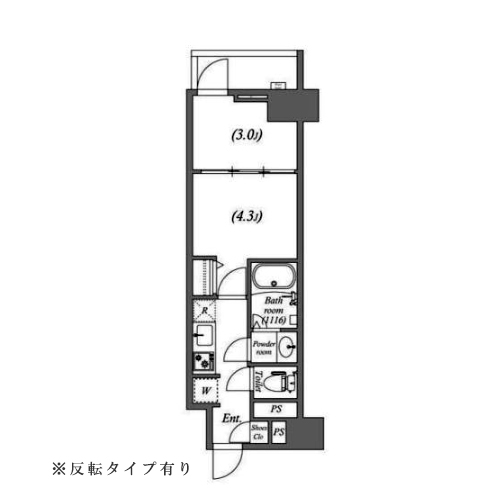 ザ・レジデンス神楽坂 I・II(1DK：25.00㎡)の間取り画像
