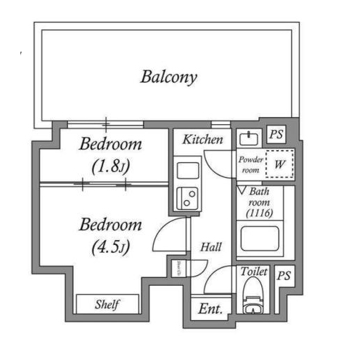 ザ・レジデンス神楽坂 I・II(1DK：25.02㎡)の間取り画像