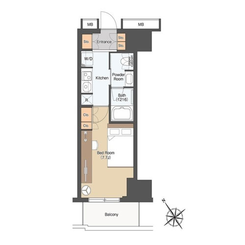 東京ポートシティ竹芝レジデンスタワー(1K[26.19㎡])の間取り画像