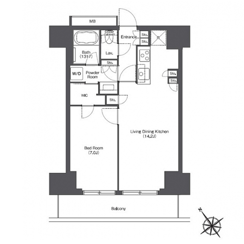 東京ポートシティ竹芝レジデンスタワー(1LDK[S4タイプ]：48.58㎡)の間取り画像
