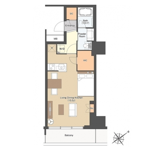 東京ポートシティ竹芝レジデンスタワー(1R[SA-E3タイプ]：39.79㎡)の間取り画像
