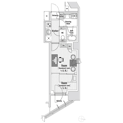 トラック渋谷本町(2K[Cタイプ]：33.26㎡)の間取り画像
