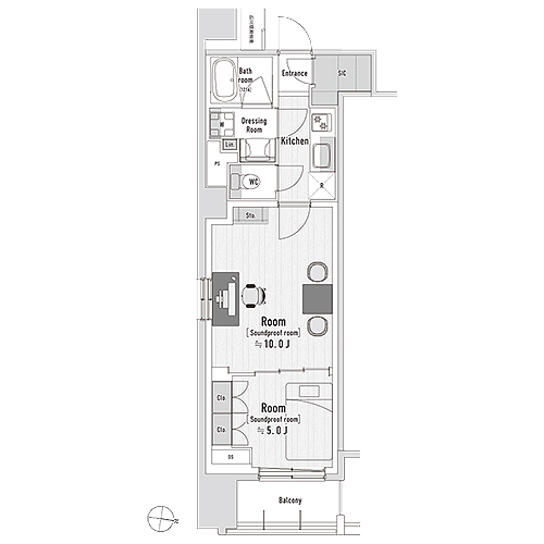 トラック渋谷本町(2K+SIC[Aタイプ]：40.52㎡)の間取り画像