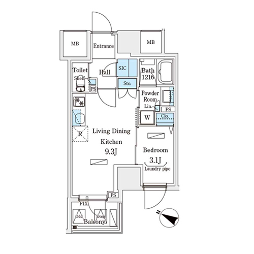 アーバンブリーズ恵比寿(1LDK[B1タイプ]：33.62㎡)の間取り画像
