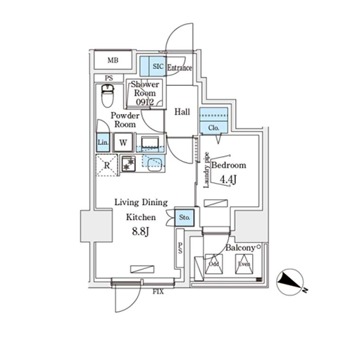 アーバンブリーズ恵比寿(1LDK[E2タイプ]：34.59㎡)の間取り画像