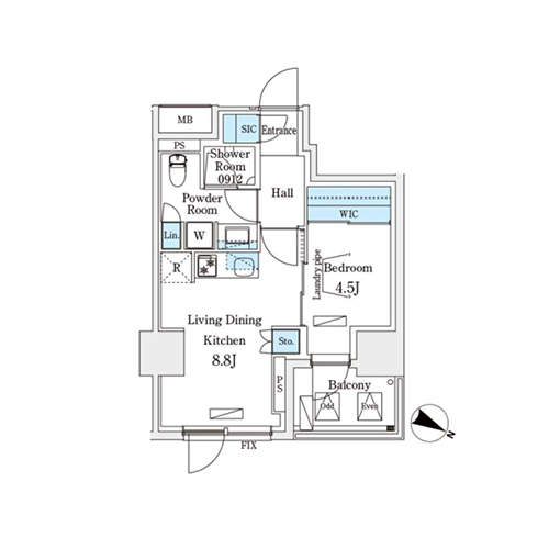 アーバンブリーズ恵比寿(1LDK[E1タイプ]：35.55㎡)の間取り画像