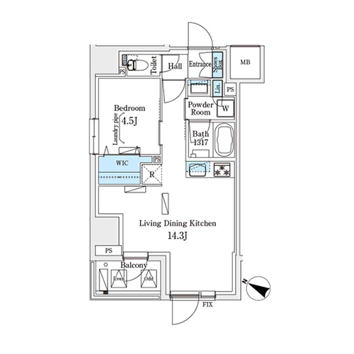 アーバンブリーズ恵比寿(1LDK[A1タイプ]：45.06㎡)の間取り画像