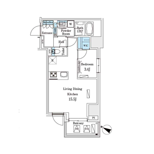 アーバンブリーズ恵比寿(1LDK[C1タイプ]：47.71㎡)の間取り画像