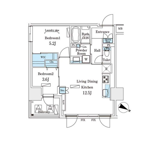 アーバンブリーズ恵比寿(2LDK[Dタイプ]：51.60㎡)の間取り画像