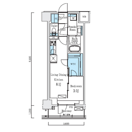 アーバンブリーズ巣鴨(1LDK[Hタイプ]：33.00㎡)の間取り画像