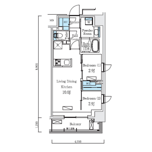 アーバンブリーズ巣鴨(2LDK[Eタイプ]：40.02㎡)の間取り画像