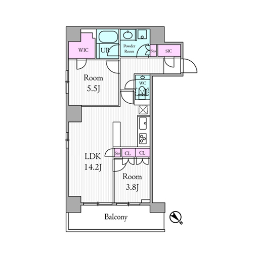 アーバンパークグラン代官山(2LDK：57.39㎡［Mタイプ］)の間取り画像