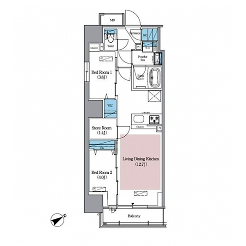 アーバネックス浅草橋フロント(2LDK+S[C-TYPE]：50.18㎡)の間取り画像