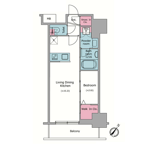 アーバネックス日本橋茅場町(1LDK[B-TYPE]：30.69㎡)の間取り画像