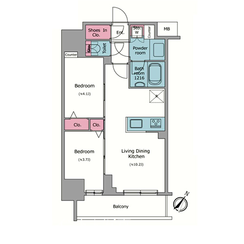アーバネックス日本橋茅場町(2LDK[A-TYPE]：40.57㎡)の間取り画像