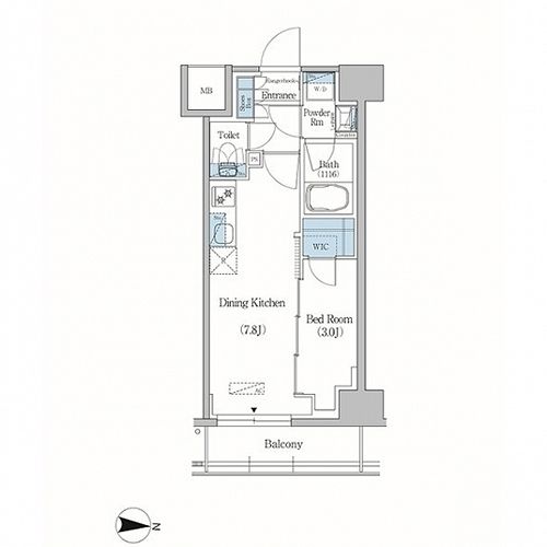 アーバネックス両国レジデンス(1DK+WIC[A2-type]：27.50㎡)の間取り画像