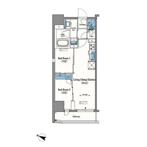 アーバネックス住吉(2LDK[Aタイプ]：39.97㎡)の間取り画像