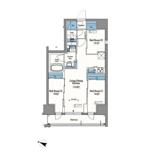 アーバネックス住吉(1LDK[Cタイプ]：52.03㎡)の間取り画像