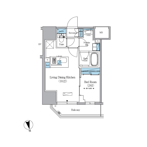 アーバネックス上野(1LDK[Aタイプ]：31.30㎡)の間取り画像