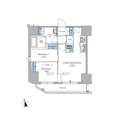 アーバネックス上野(2LDK[C1タイプ]：43.50㎡)の間取り画像