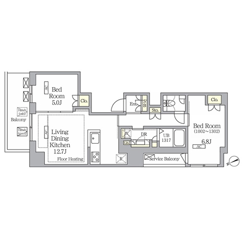 ヴェント四谷(2LDK[E-type]：57.68㎡)の間取り画像
