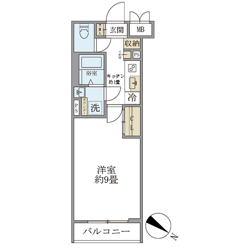 ビューテラス茗荷谷(1K[B1タイプ]：27.93㎡)の間取り画像