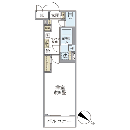 ビューテラス茗荷谷(1K[B2タイプ]：27.93㎡)の間取り画像