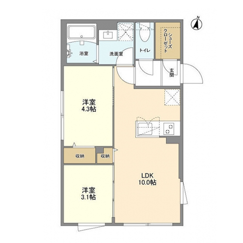 ウェルスクエア方南町Ⅱ(2LDK[Aタイプ]：40.91㎡)の間取り画像
