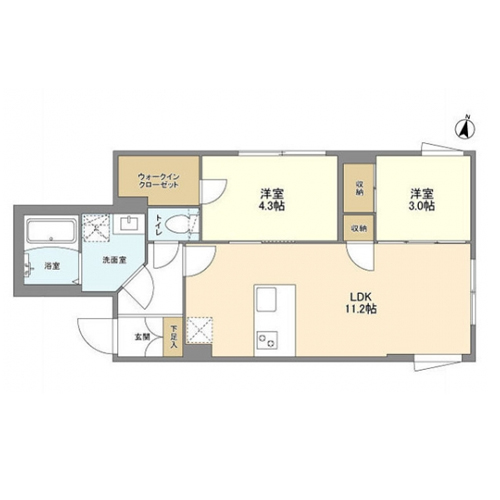 ウェルスクエア方南町Ⅱ(2LDK[Fタイプ]：45.00㎡)の間取り画像