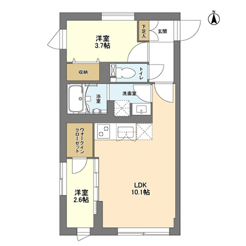 ウェルスクエア中野坂上Ⅱ(2LDK[Aタイプ]：40.45㎡)の間取り画像