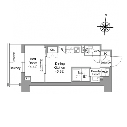 ウエリスアーバン住吉イースト(1DK[B1タイプ]：26.11㎡)の間取り画像