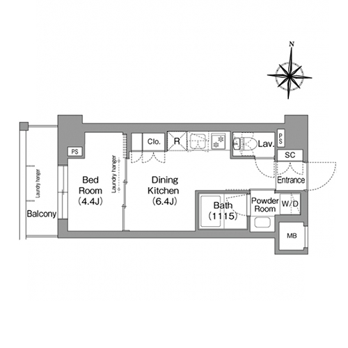 ウエリスアーバン住吉イースト(1DK[C2タイプ]：26.11㎡)の間取り画像