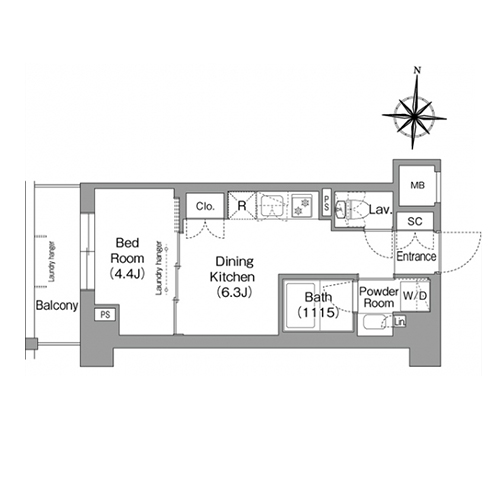 ウエリスアーバン住吉イースト(1DK[D3タイプ]：26.11㎡)の間取り画像