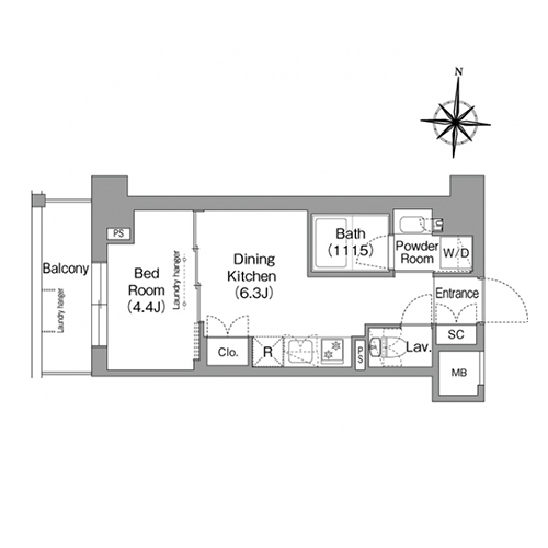 ウエリスアーバン住吉イースト(1DK[E2タイプ]：26.11㎡)の間取り画像