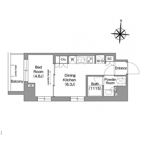 ウエリスアーバン住吉イースト(1DK[F2タイプ]：26.11㎡)の間取り画像