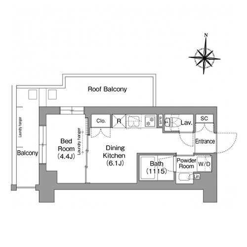 ウエリスアーバン住吉イースト(1DK[M1タイプ]：26.11㎡)の間取り画像