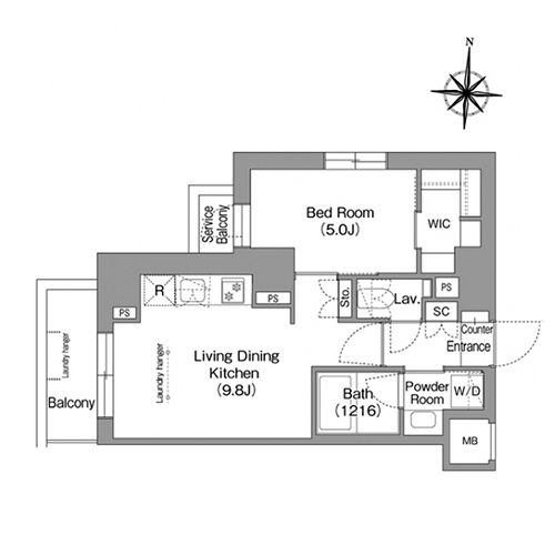 ウエリスアーバン住吉イースト(1LDK[A3タイプ]：37.27㎡)の間取り画像