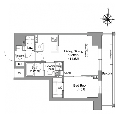 ウエリスアーバン住吉イースト(1LDK[H1タイプ]：39.13㎡)の間取り画像