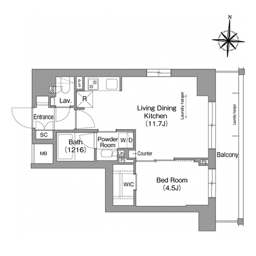 ウエリスアーバン住吉イースト(1LDK[H2タイプ]：39.13㎡)の間取り画像