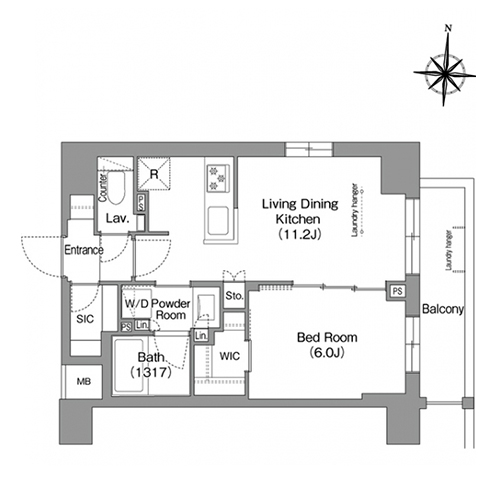 ウエリスアーバン住吉イースト(1LDK[I1タイプ]：42.97㎡)の間取り画像