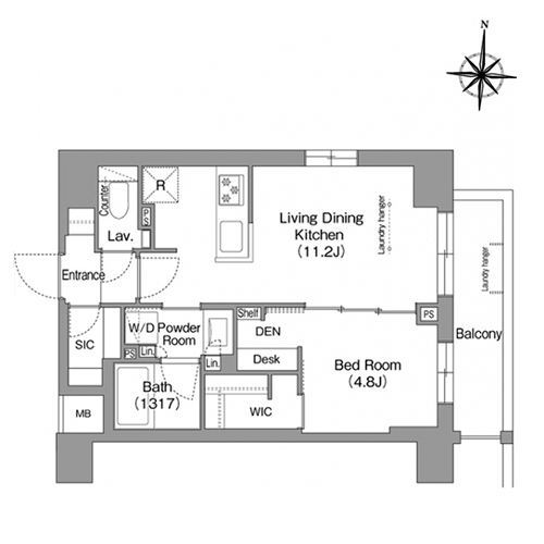 ウエリスアーバン住吉イースト(1LDK[I2タイプ]：42.97㎡)の間取り画像