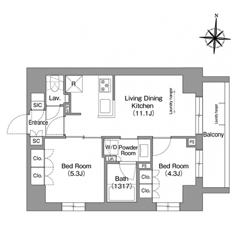 ウエリスアーバン住吉イースト(2LDK[G2タイプ]：48.05㎡)の間取り画像