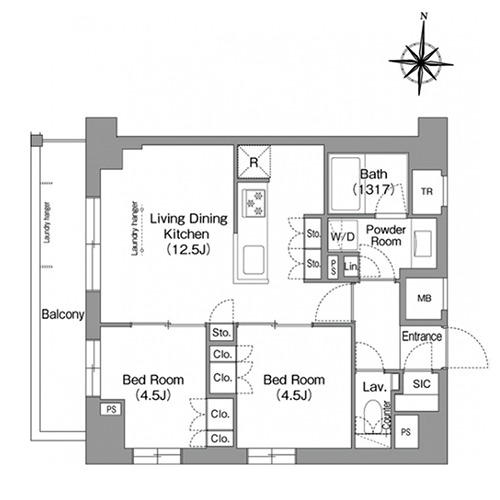 ウエリスアーバン住吉イースト(2LDK[L1タイプ]：52.23㎡)の間取り画像