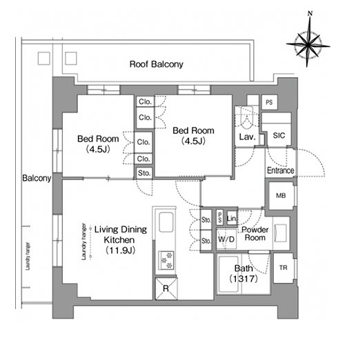 ウエリスアーバン住吉イースト(2LDK[N1タイプ]：52.23㎡)の間取り画像